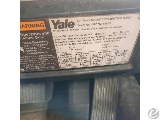 2018 Yale ERP030VT Electric Forklift - 123Forklift