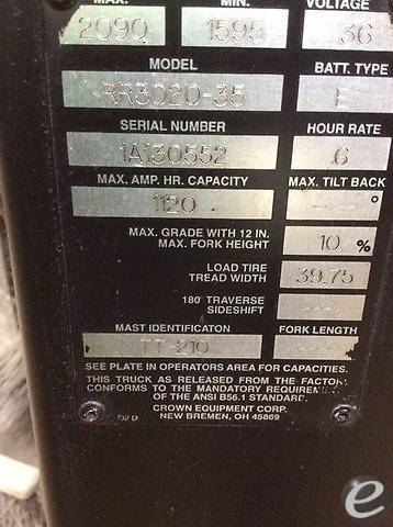 1993 Crown RR3020-35 Electric Reach Truck - 123Forklift