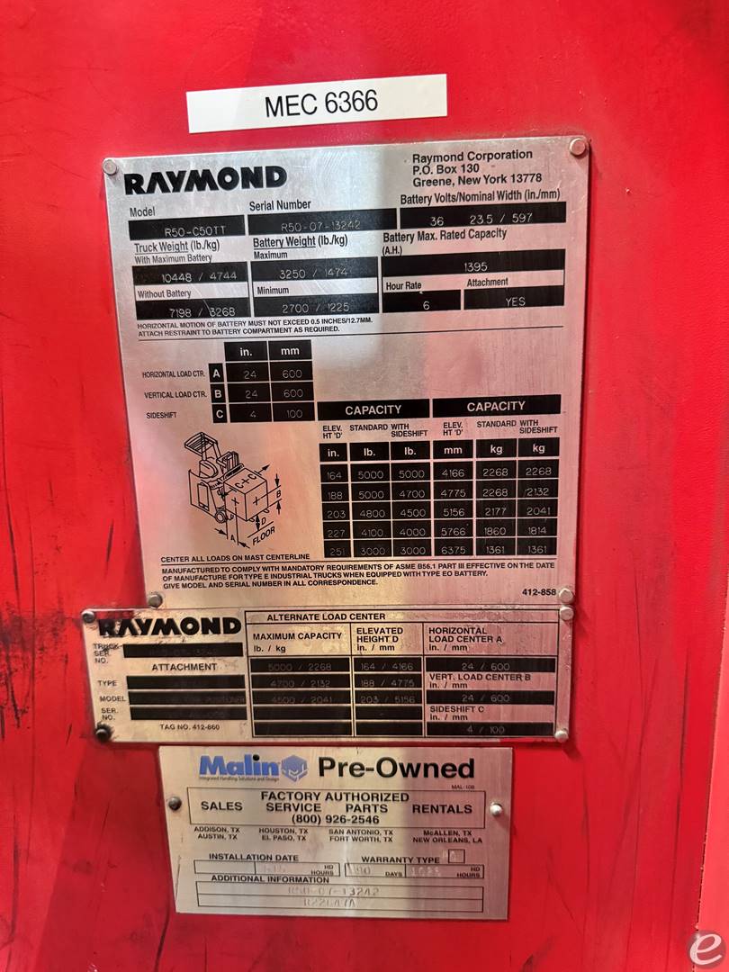 2007 Raymond R50-C50TT Electric Forklift - 123Forklift