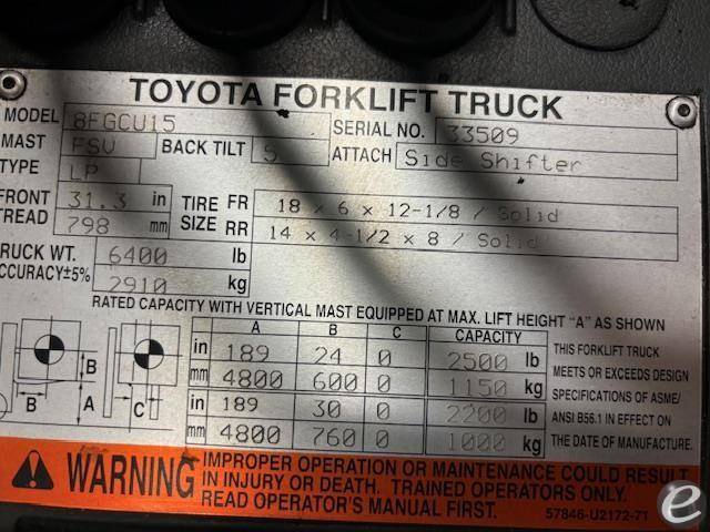 2015 Toyota 8FGCU15 LP Gas Forklift - 123Forklift