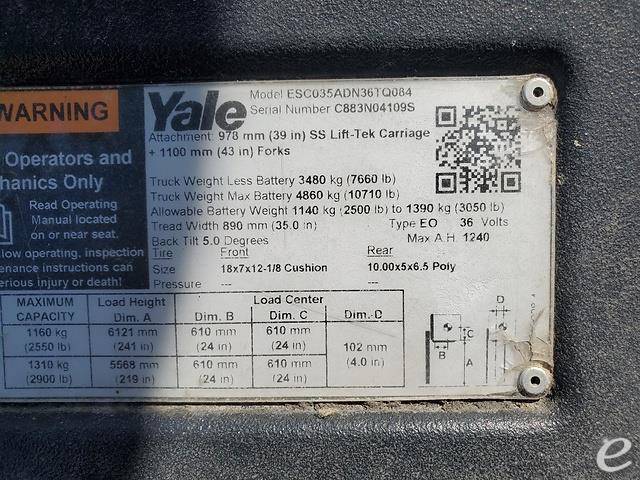 2018 Yale ESC035AD Electric Forklift - 123Forklift