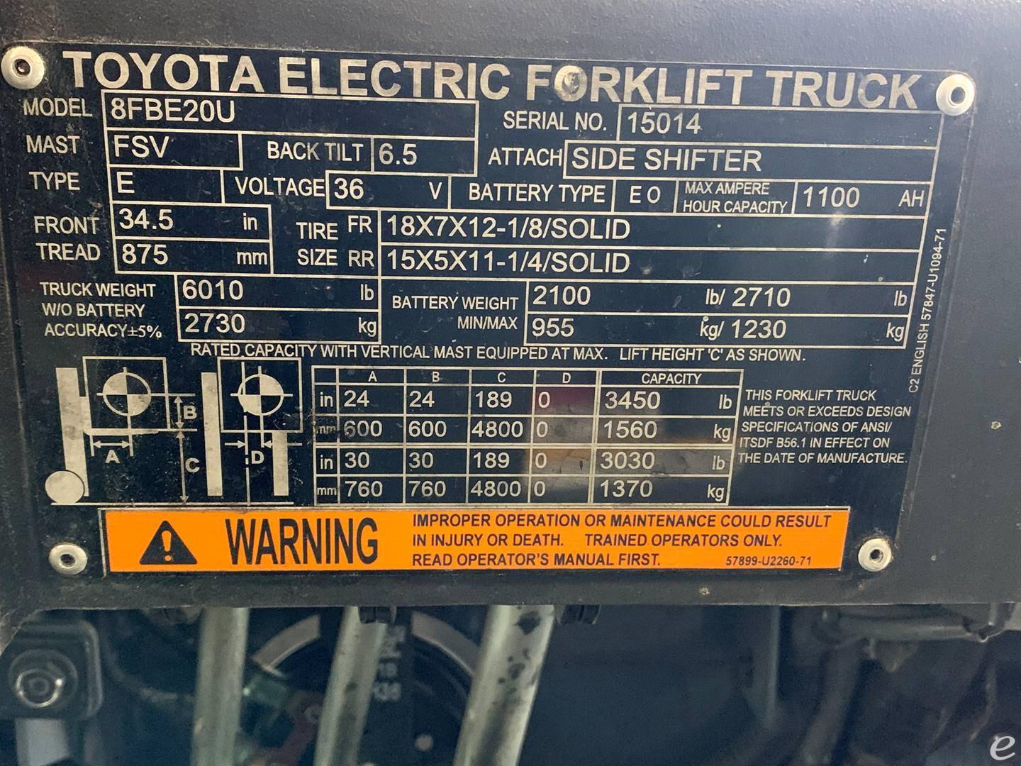 2018 Toyota 8FBE20U Electric Forklift - 123Forklift