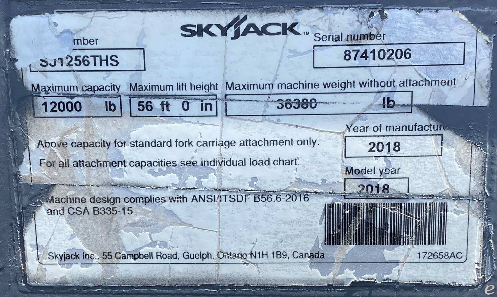 2018 Skyjack SJ1256THS