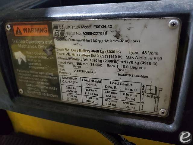 2017 Hyster E60XN Electric Forklift - 123Forklift