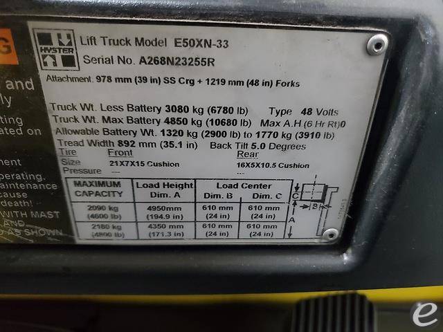 2017 Hyster E50XN Electric Forklift - 123Forklift
