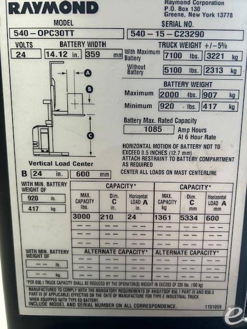2015 Raymond 540OPC30TT