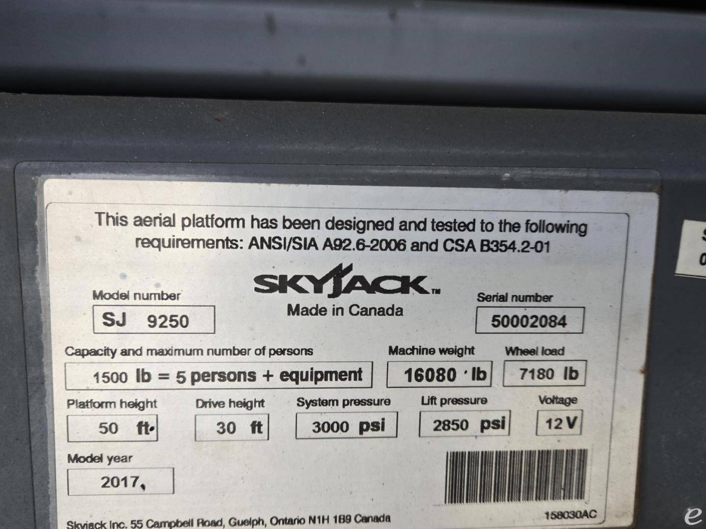 2017 Skyjack SJ9250RT