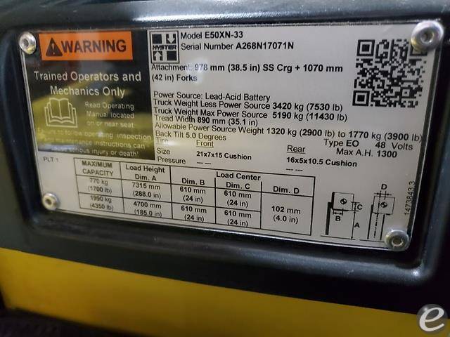 2015 Hyster E50XN Electric Forklift - 123Forklift