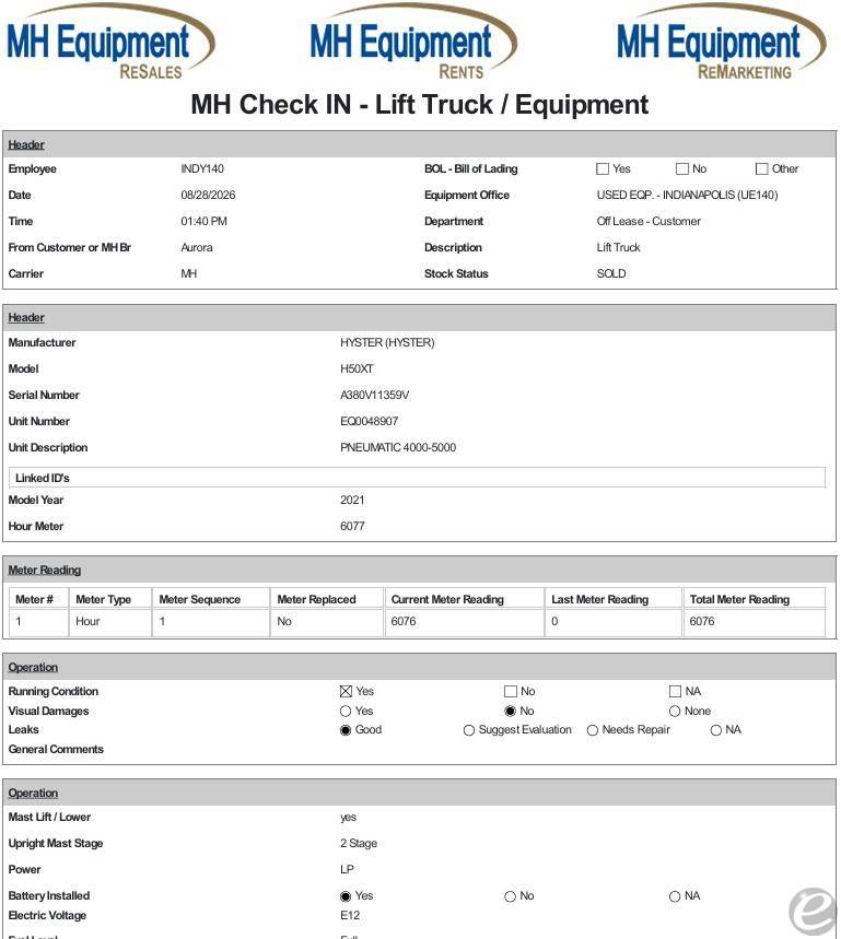 2021 Hyster H50XT