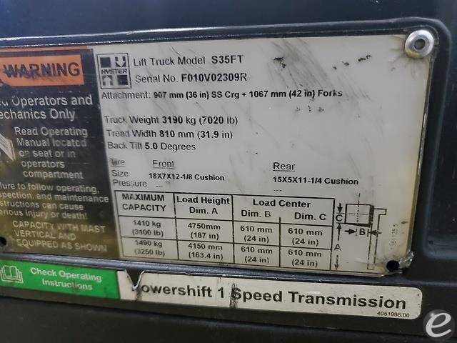 2017 Hyster S35FT LP Gas Forklift - 123Forklift