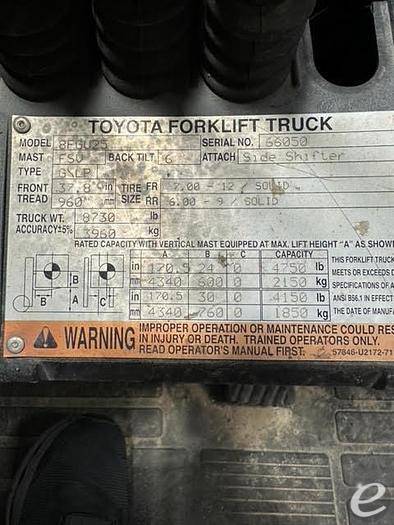 2016 Toyota 8FGU25 LP Gas Forklift
