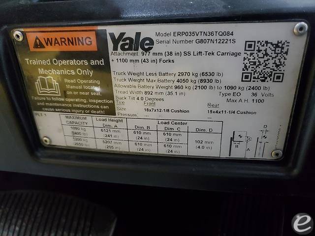 2018 Yale ERP035VT Electric Forklift - 123Forklift