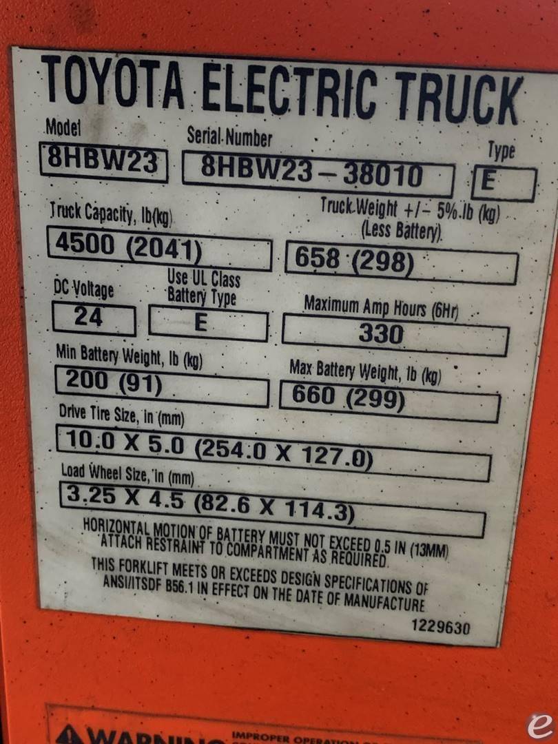 2019 Toyota 8HBW23 Electric Forklift - 123Forklift