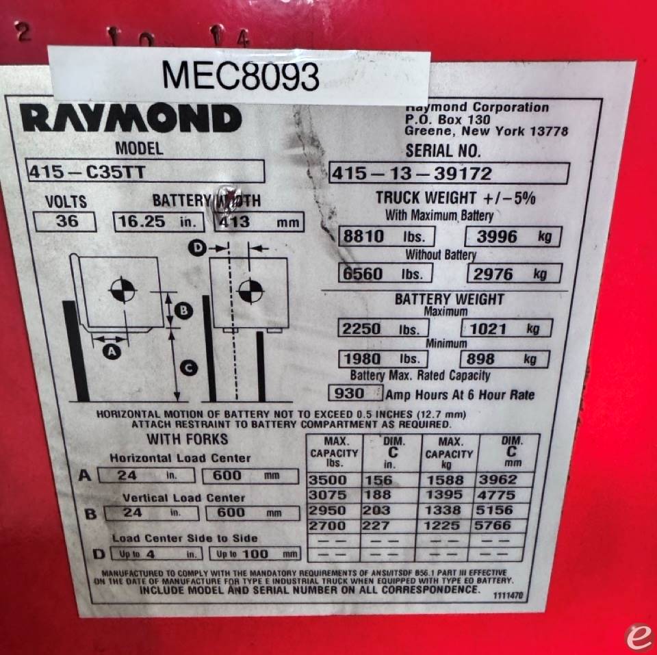 2013 Raymond 415-C35TT Electric Forklift - 123Forklift