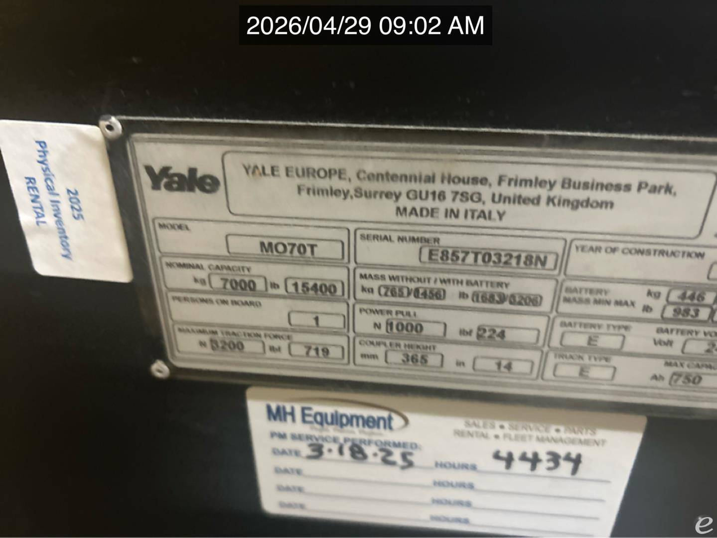 2015 Yale MO70TA
