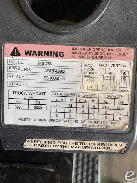2016 Mitsubishi FGC25N LP Gas Forklift - 123Forklift
