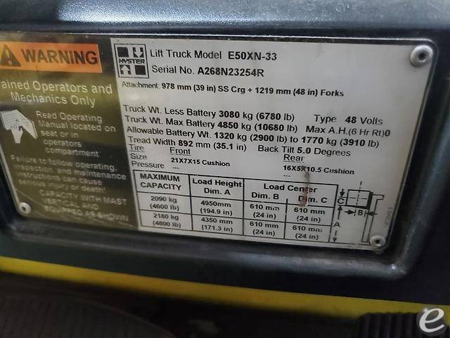 2017 Hyster E50XN Electric Forklift - 123Forklift