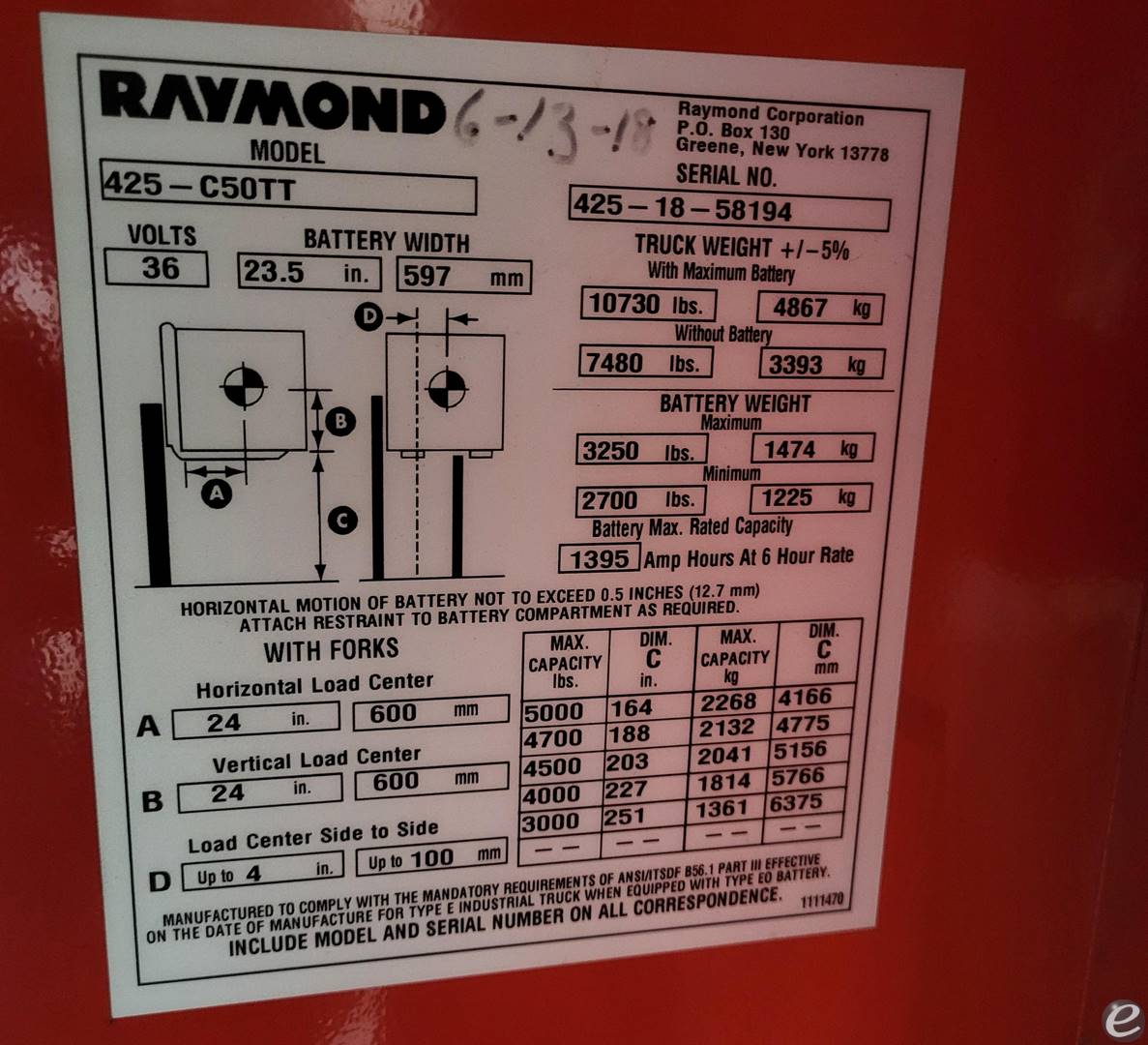 2018 Raymond 425-C50TT Electric Forklift - 123Forklift