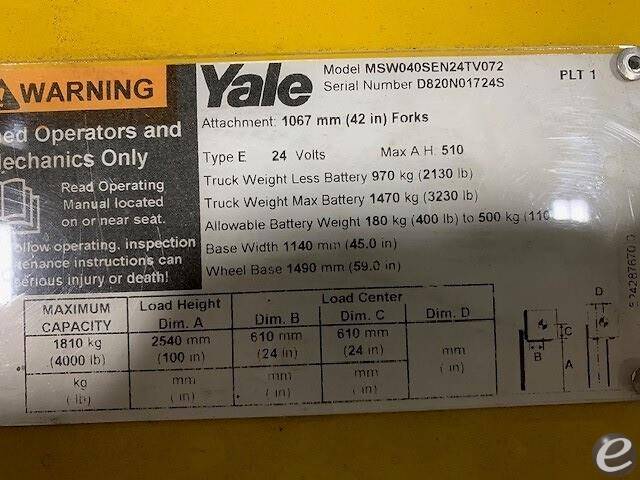 2018 Yale MSW040-E Electric Forklift - 123Forklift