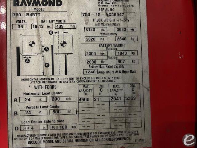 2015 Raymond 750R45TT