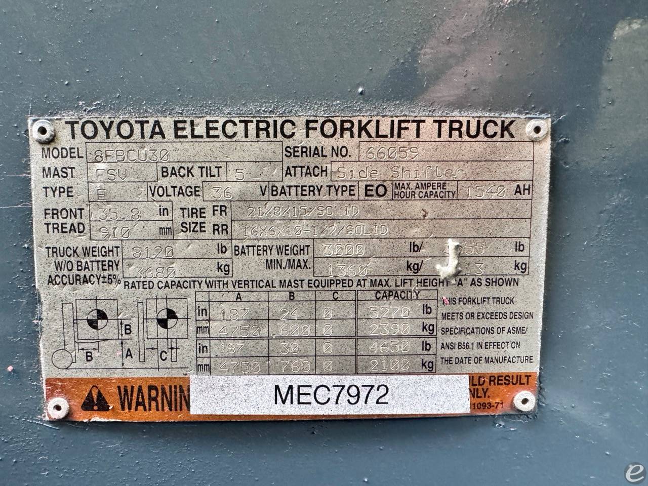 2017 Toyota 8FBCU30 Electric Forklift - 123Forklift