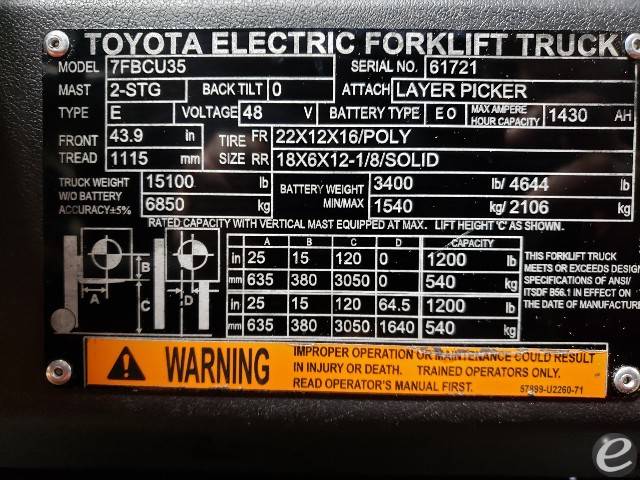 2018 Toyota 7FBCU35