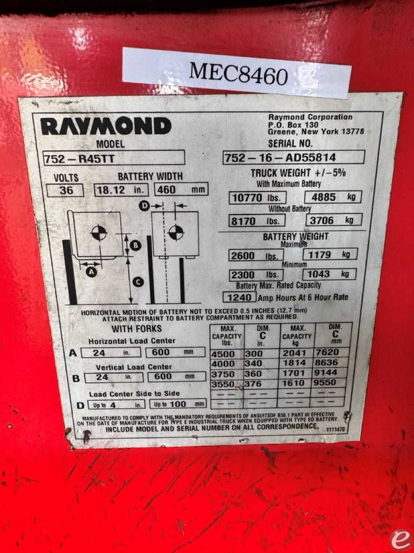 2016 Raymond 752-R45TT