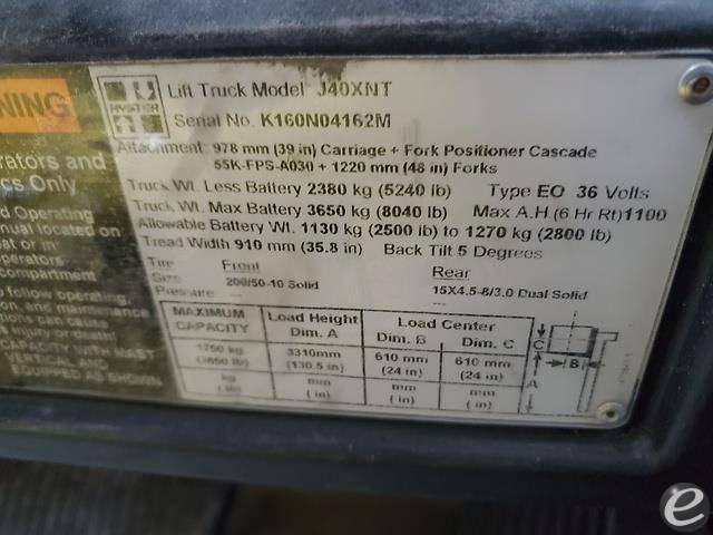 2014 Hyster J40XNT Electric Forklift - 123Forklift