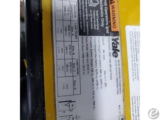 2018 Yale MSW025-F Electric Forklift - 123Forklift