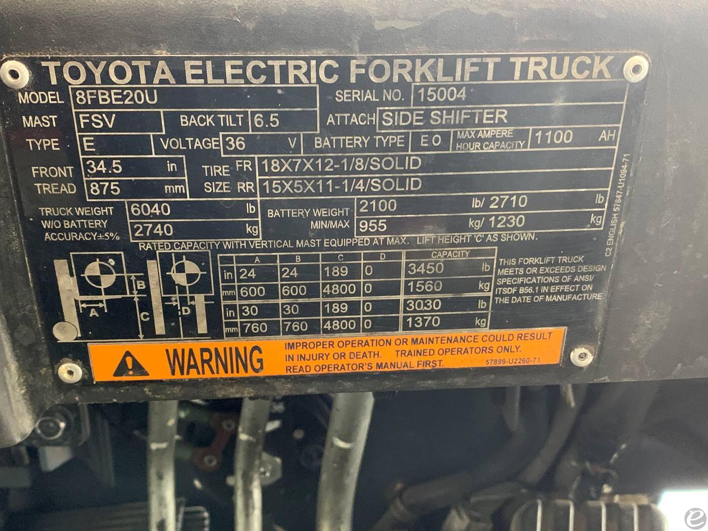 2018 Toyota 8FBE20U Electric Forklift - 123Forklift