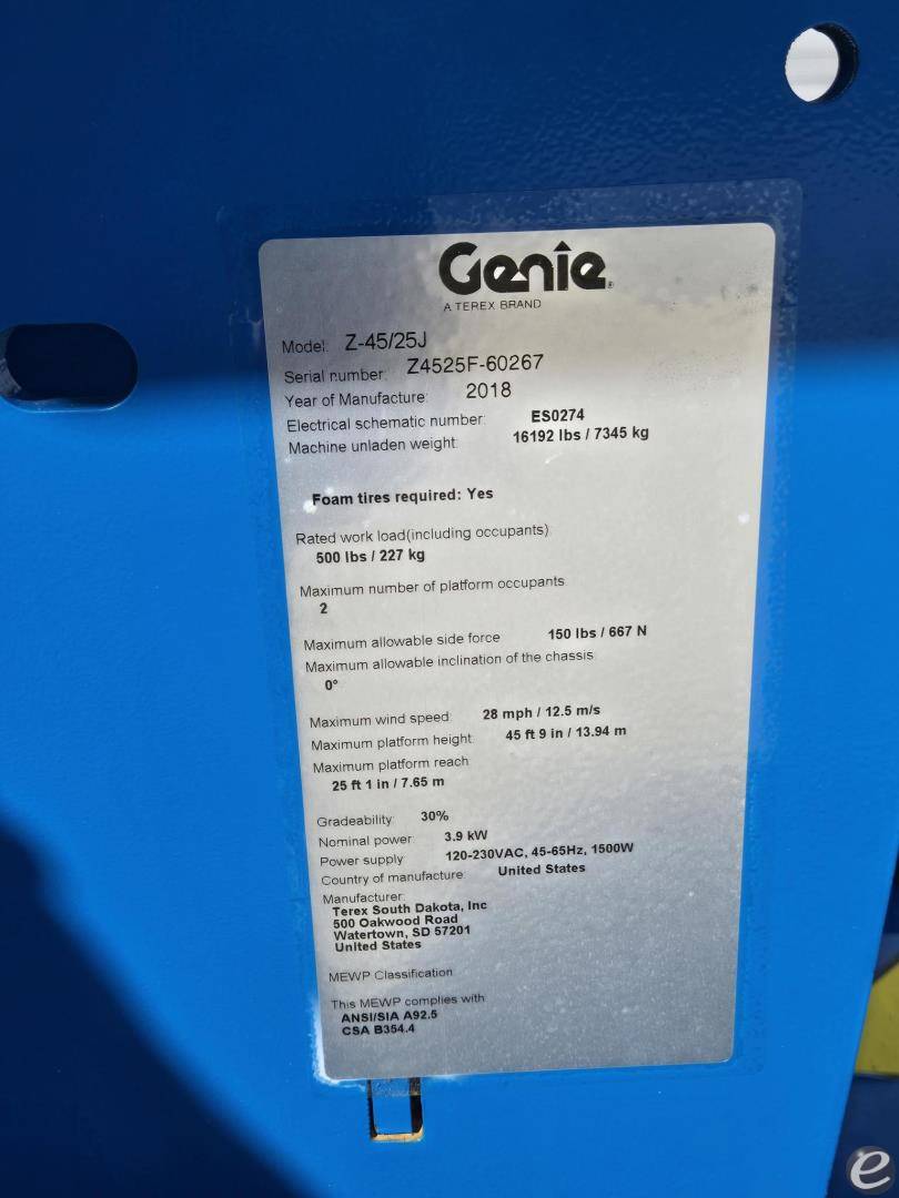 2018 Genie Z45/25JDC