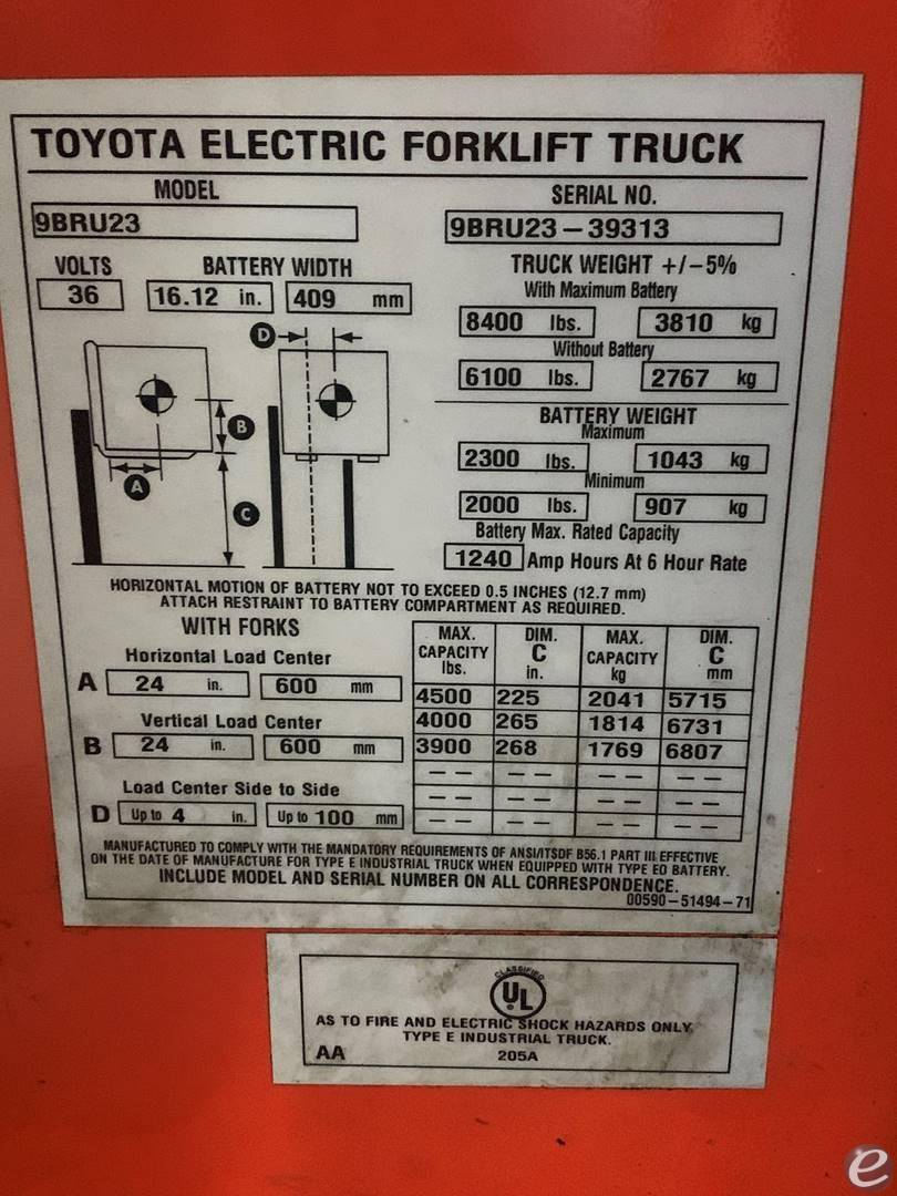 2019 Toyota 9BR233M268 Electric Forklift - 123Forklift