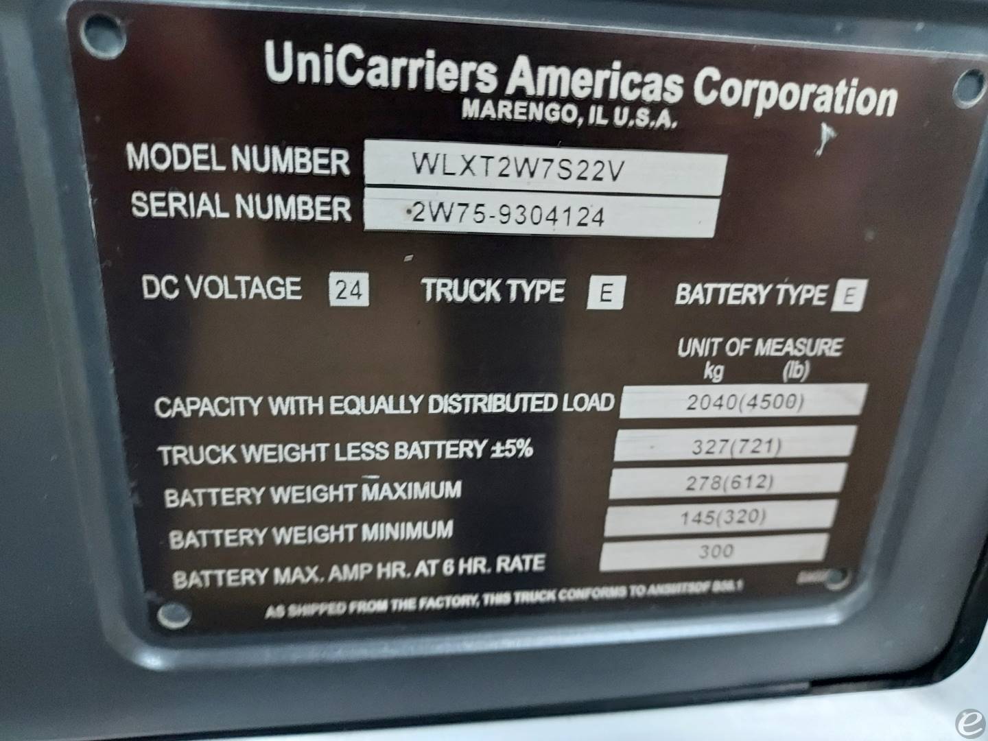 2020 Unicarriers WLX45S Electric Forklift - 123Forklift