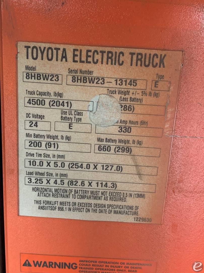 2017 Toyota 8HBW23 Electric Forklift - 123Forklift