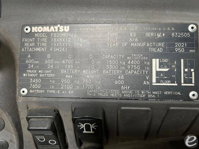 2021 Komatsu FB20MU-12 Electric Forklift - 123Forklift