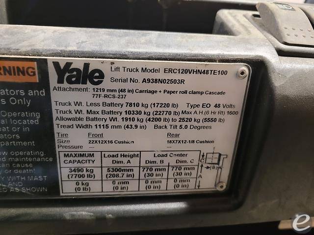 2017 Yale ERC120VH Electric Forklift - 123Forklift