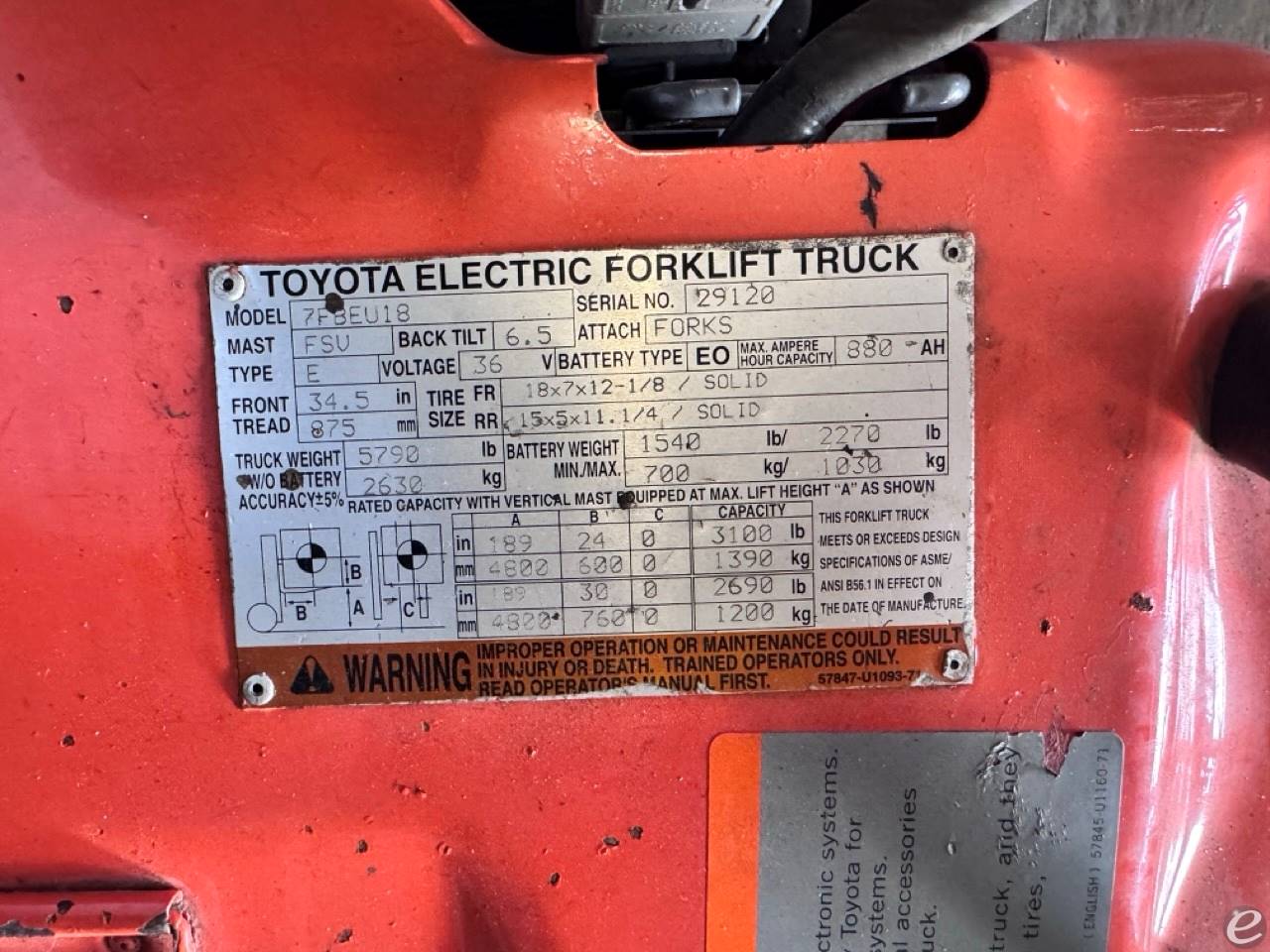 2015 Toyota 7FBEU18 Electric Forklift - 123Forklift