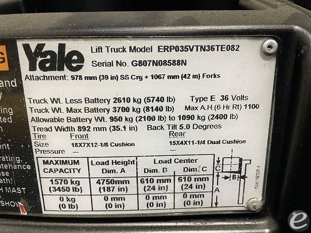 2015 Yale ERP035VT Electric Forklift - 123Forklift