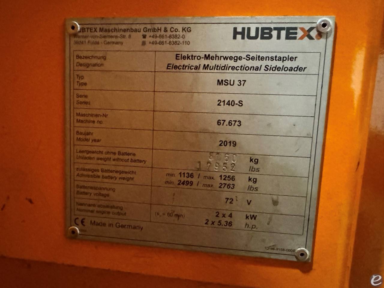 2019 Hubtex MSU37