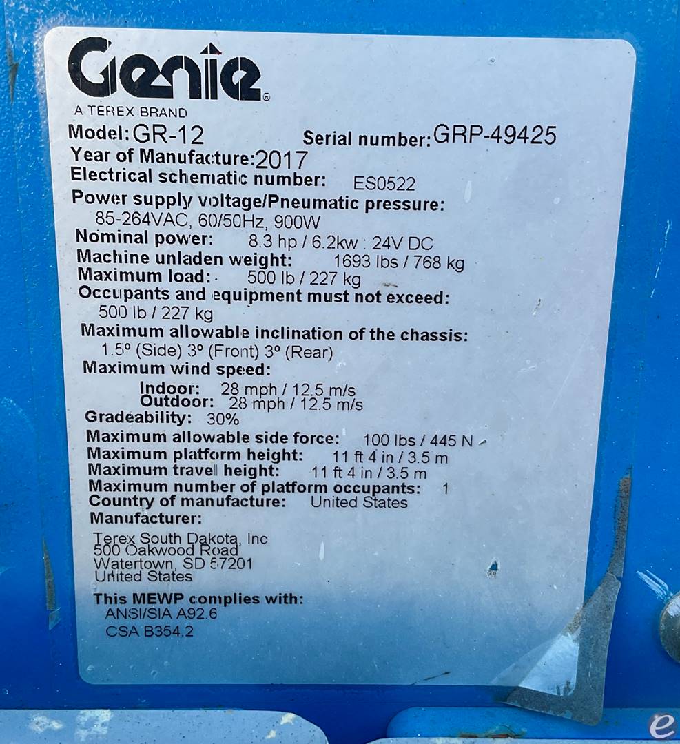 2017 Genie GR12