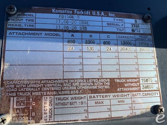 2009 Komatsu FD150ET-8  Diesel Fork...