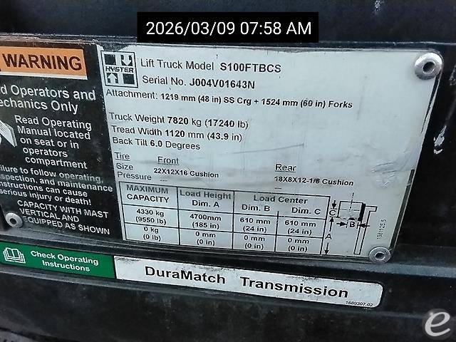 2015 Hyster S100FTBCS