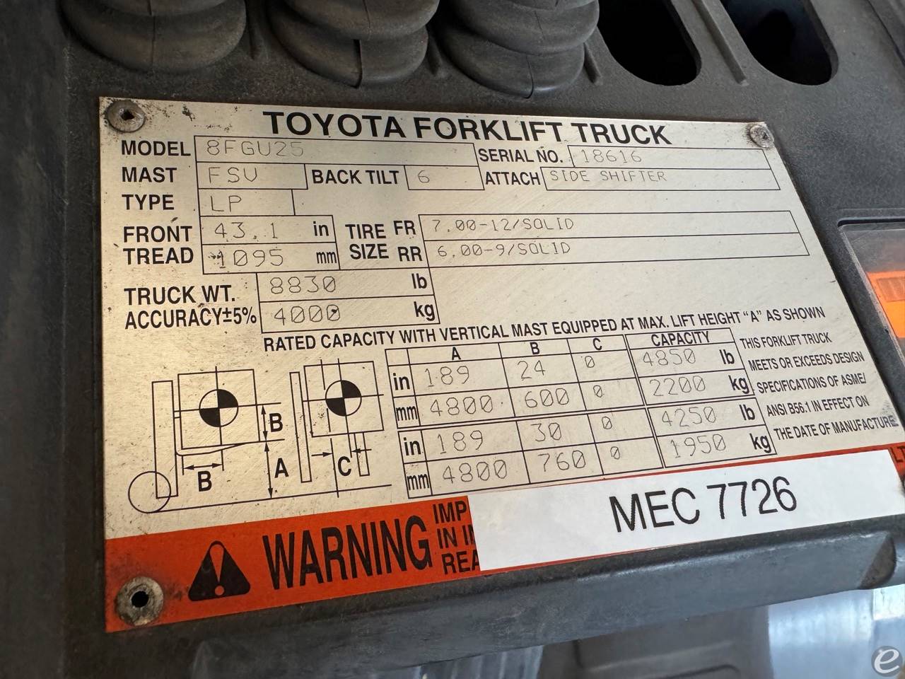 2008 Toyota 8FGU25 LP Gas Forklift