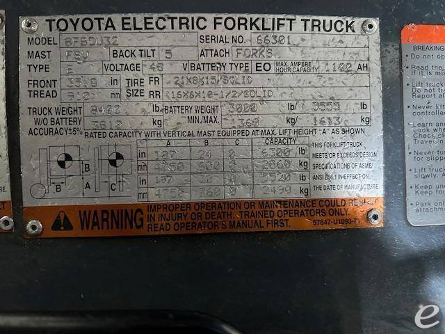 2017 Toyota 8FBCU32 Electric Forklift - 123Forklift