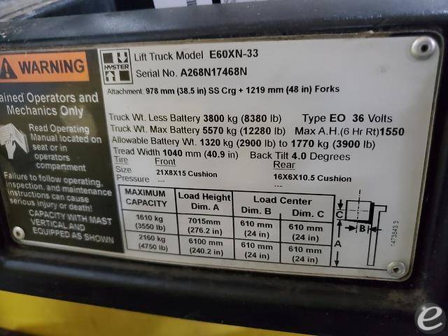 2015 Hyster E60XN Electric Forklift - 123Forklift