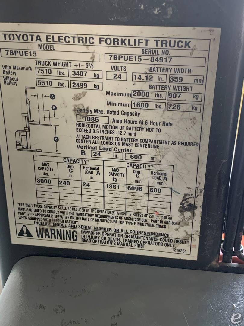 2017 Toyota 7BPUE15240 Electric Forklift - 123Forklift