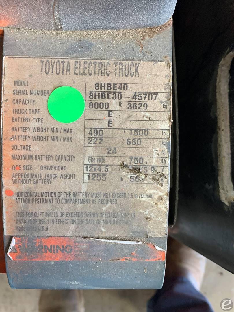 2015 Toyota 8HBE30 Electric Forklift - 123Forklift