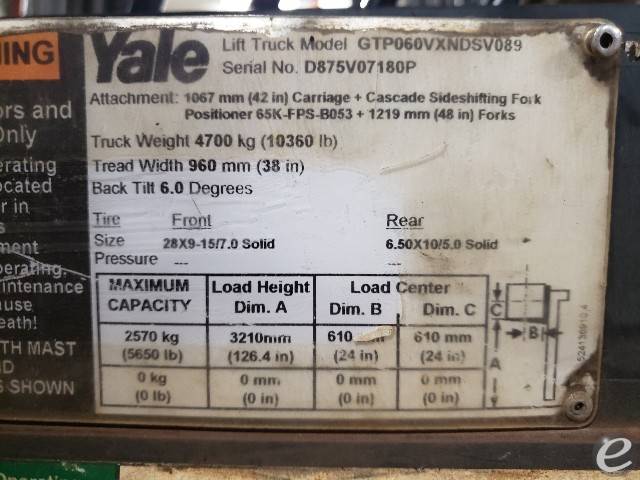 2016 Yale GTP060VXNDSV089 Dual Fuel Forklift - 123Forklift