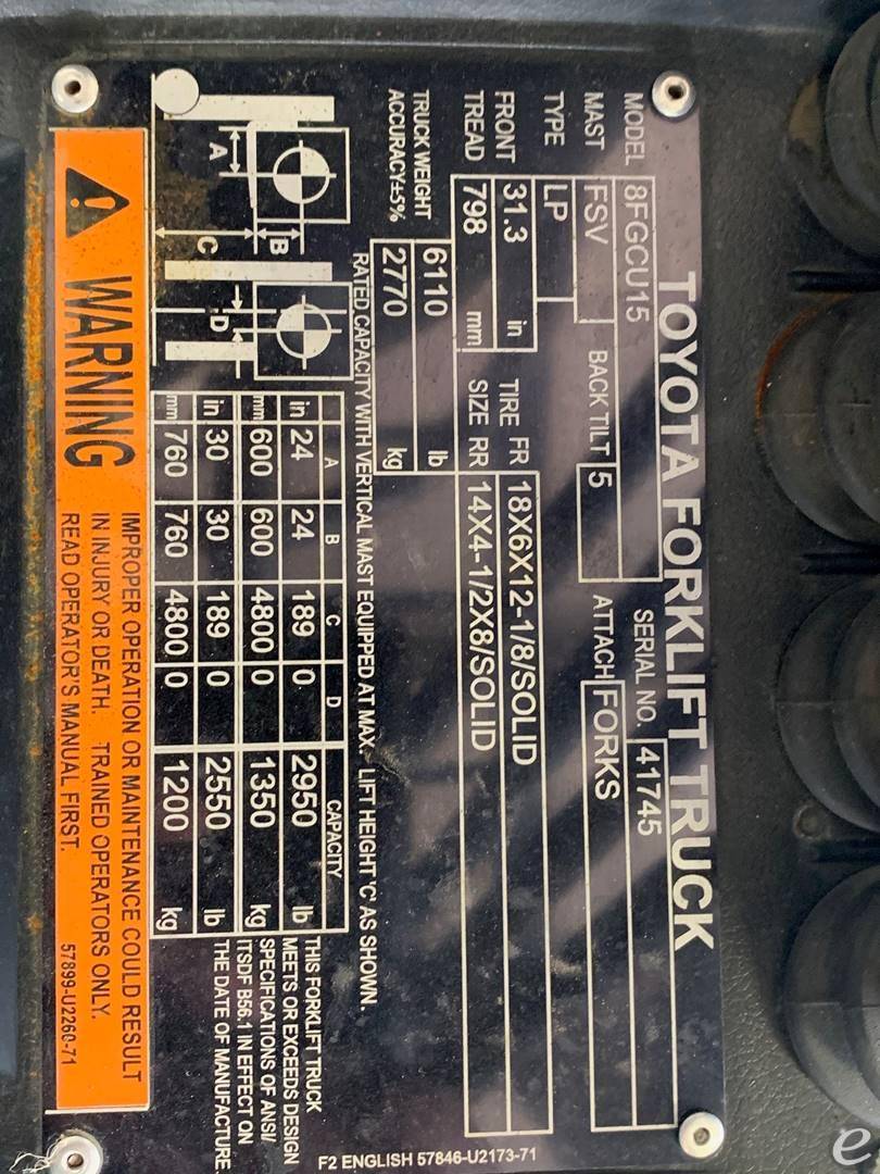 2019 Toyota 8FGCU15 LP Gas Forklift - 123Forklift