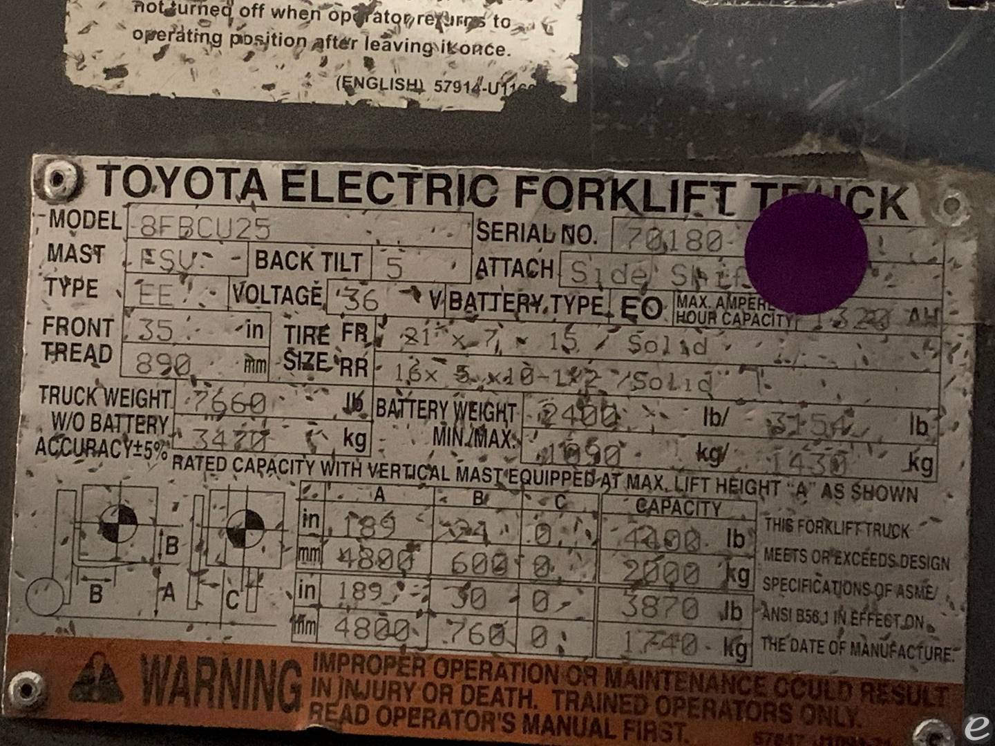 2015 Toyota 8FBCU25 Electric Forklift - 123Forklift